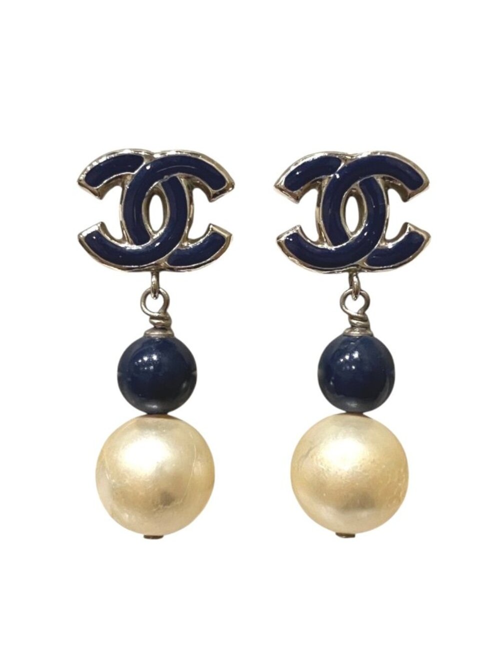 Chanel CC Logo Earrings Metal Faux Pearl